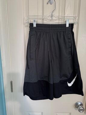 Nike Black & Dark Gray Athletic Shorts with White Swoosh